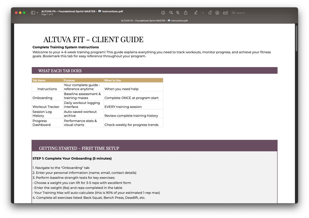 ALTUVA Fit — Foundational Sprint + Interactive Tracker (Digital Bundle)
